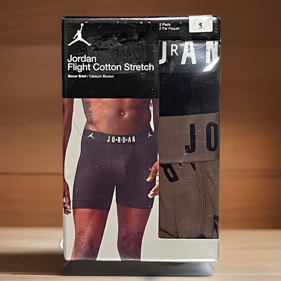 Jordan Boxer Briefs Mens Small Jumpman Flight Cotton Stretch 2 Pack Brown Black - Picture 1 of 6